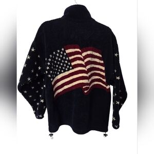 Vintage 90s Bear Ridge Outfitters Fleece Jacket Patriotic USA Flag Star S cozy